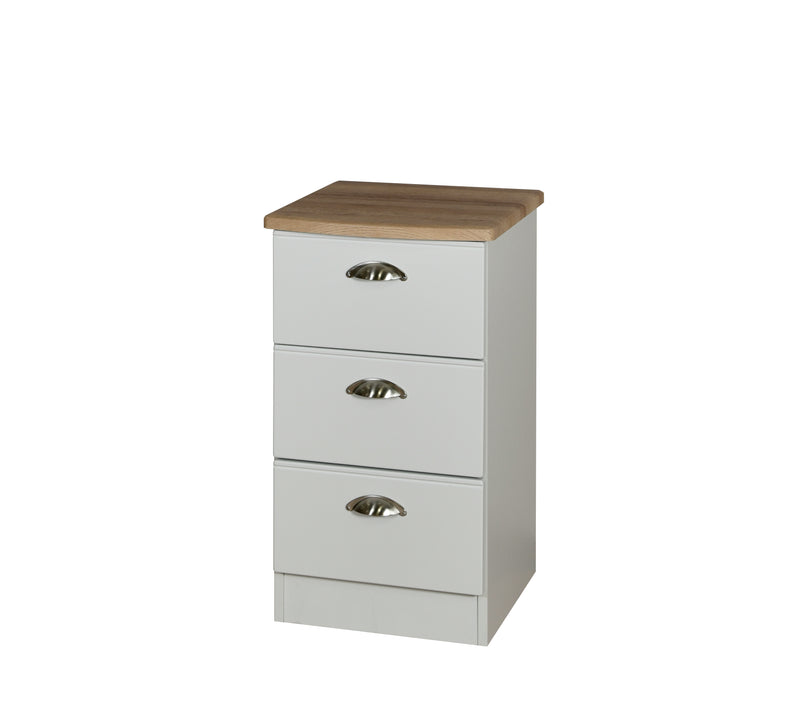 Westminster Ready Assembled 3 Drawer Bedside Cabinet in Grey Matt & Riviera Oak