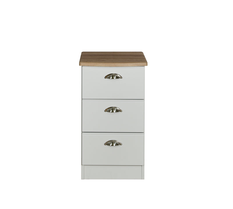 Westminster Ready Assembled 3 Drawer Bedside Cabinet in Grey Matt & Riviera Oak