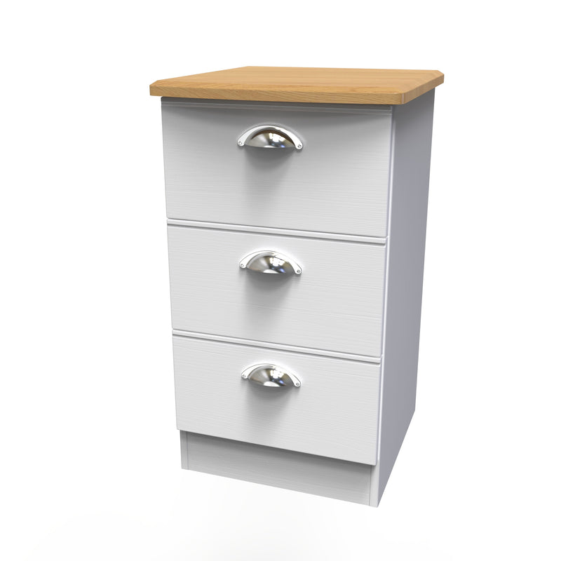 Westminster Ready Assembled 3 Drawer Bedside Cabinet in White Ash & Riviera Oak