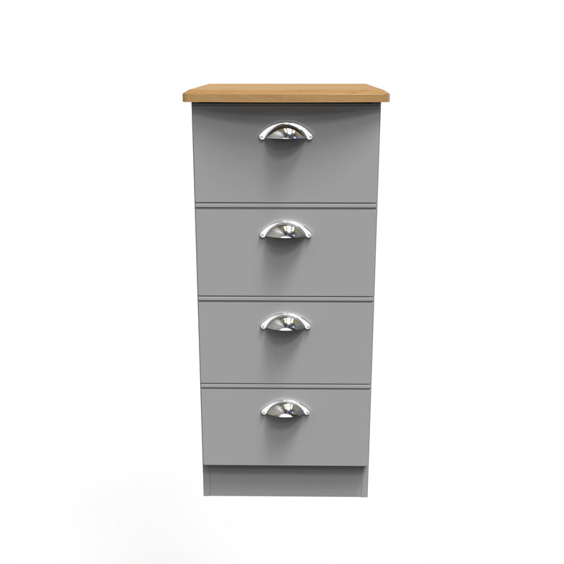 Westminster Ready Assembled 4 Drawer Tallboy in Grey Matt & Riviera Oak