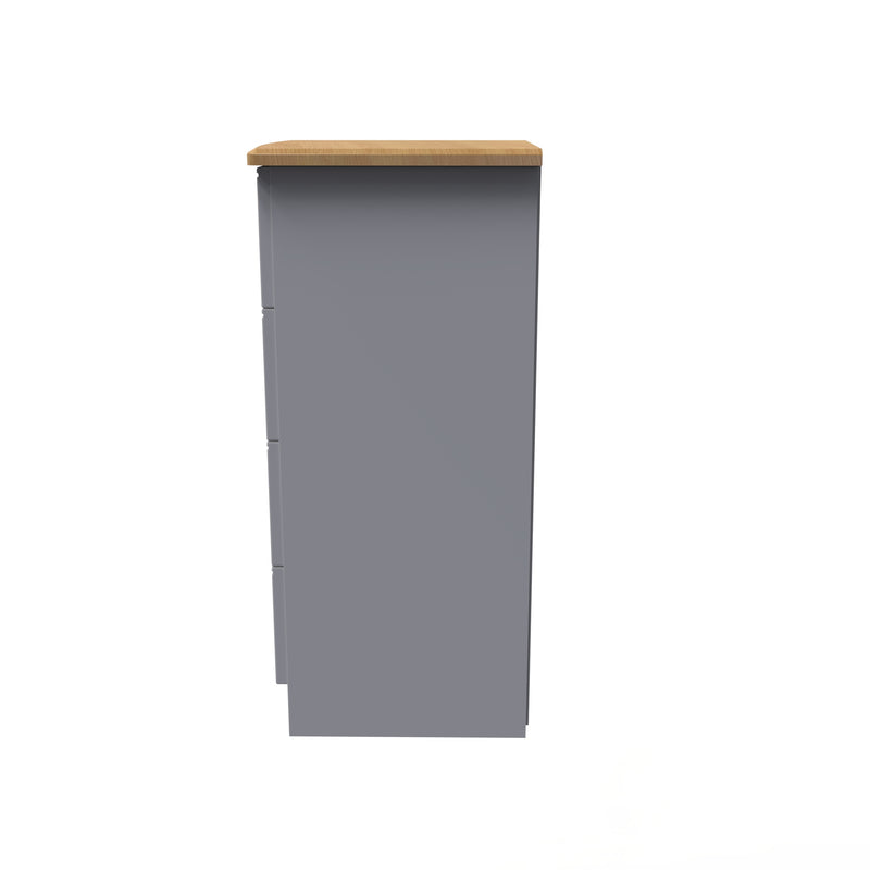 Westminster Ready Assembled 4 Drawer Tallboy in Grey Matt & Riviera Oak