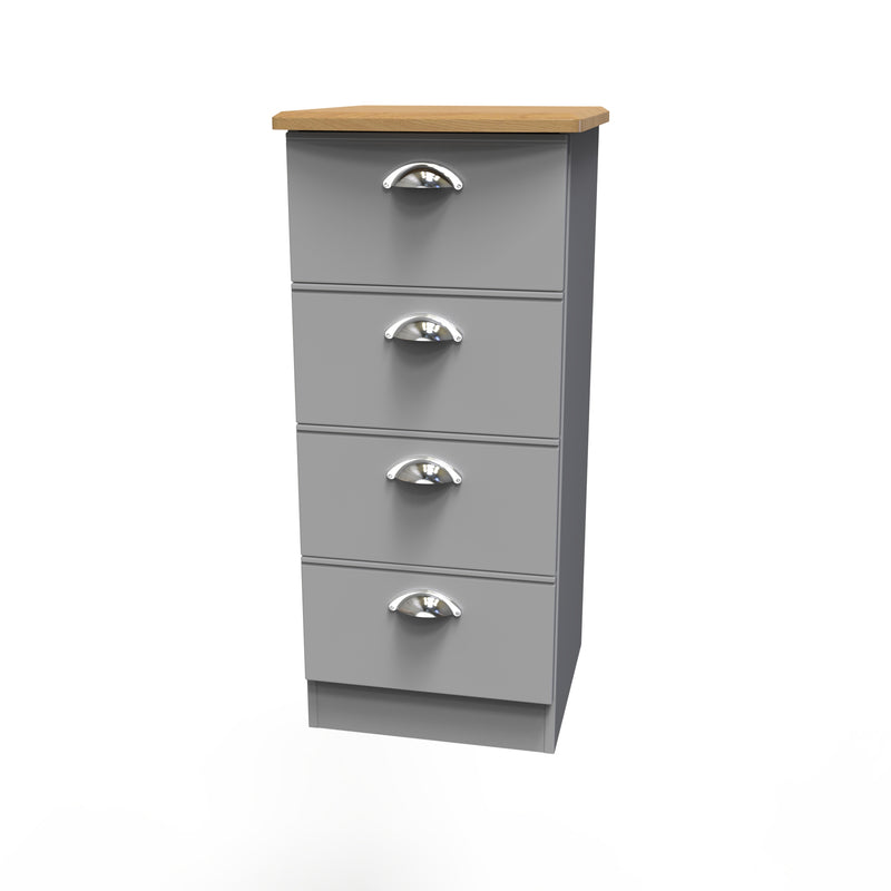 Westminster Ready Assembled 4 Drawer Tallboy in Grey Matt & Riviera Oak