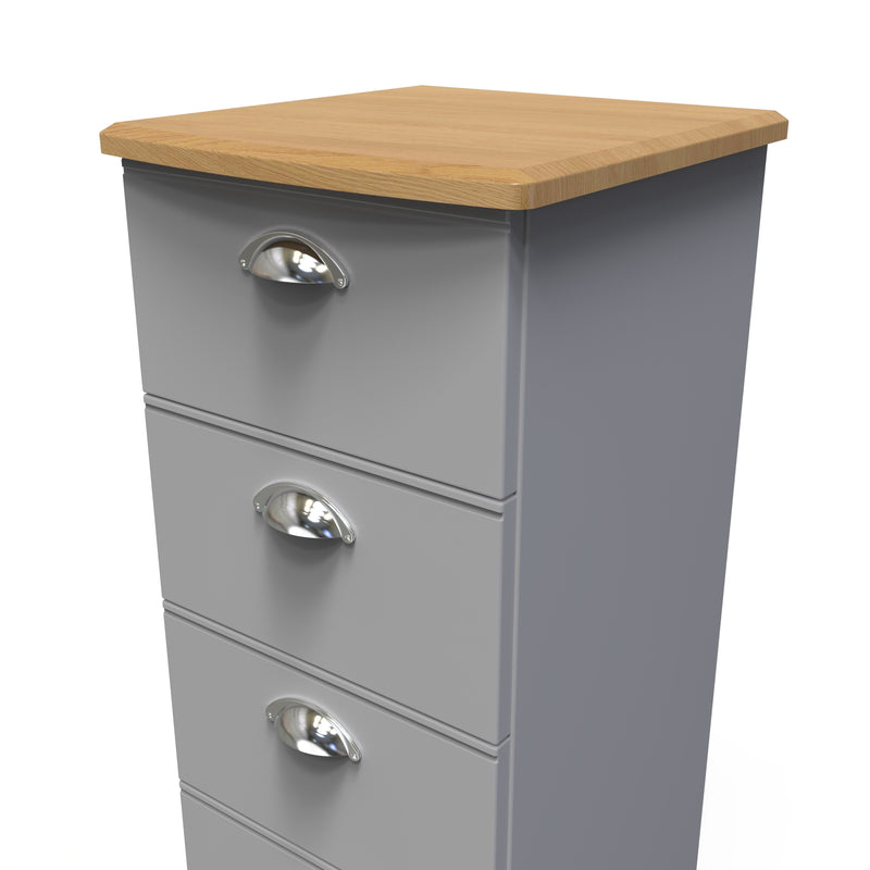 Westminster Ready Assembled 4 Drawer Tallboy in Grey Matt & Riviera Oak