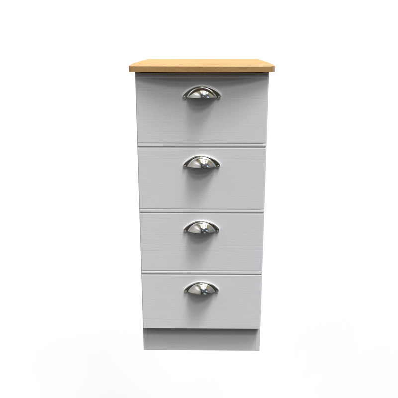 Westminster Ready Assembled 4 Drawer Tallboy in White Ash & Riviera Oak
