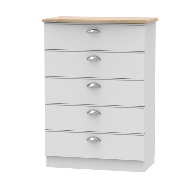 Westminster Ready Assembled 5 Drawer Chest in Grey Matt & Riviera Oak