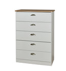 Westminster Ready Assembled 5 Drawer Chest in Grey Matt & Riviera Oak