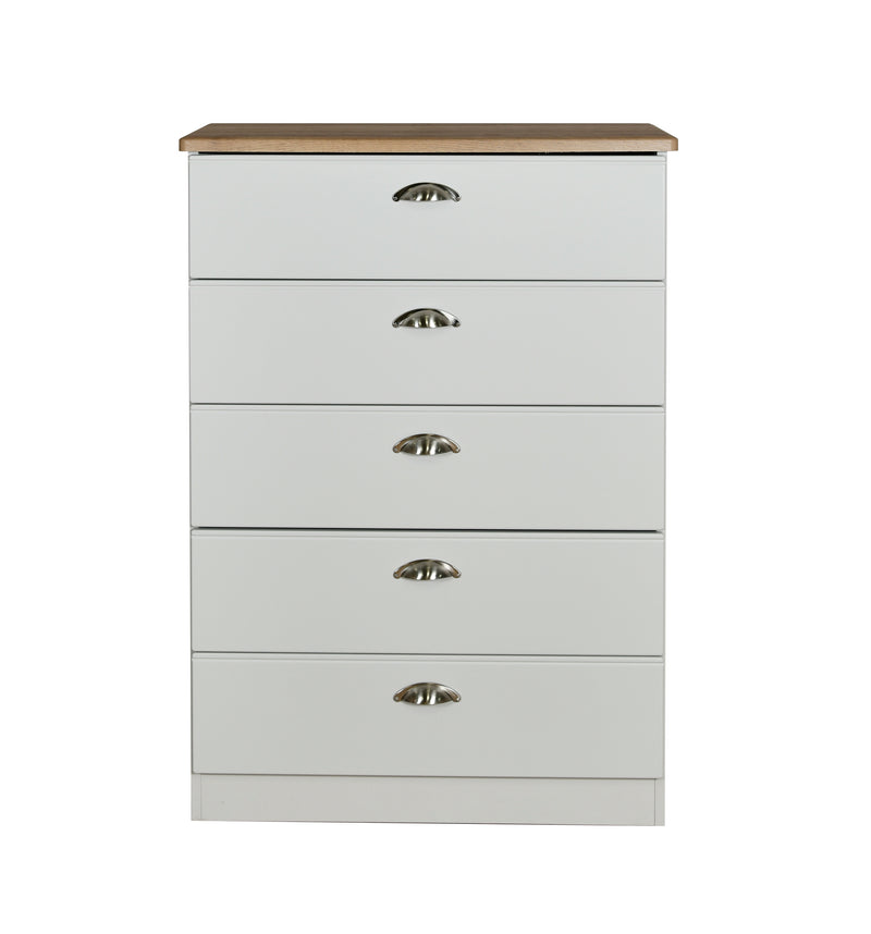 Westminster Ready Assembled 5 Drawer Chest in Grey Matt & Riviera Oak
