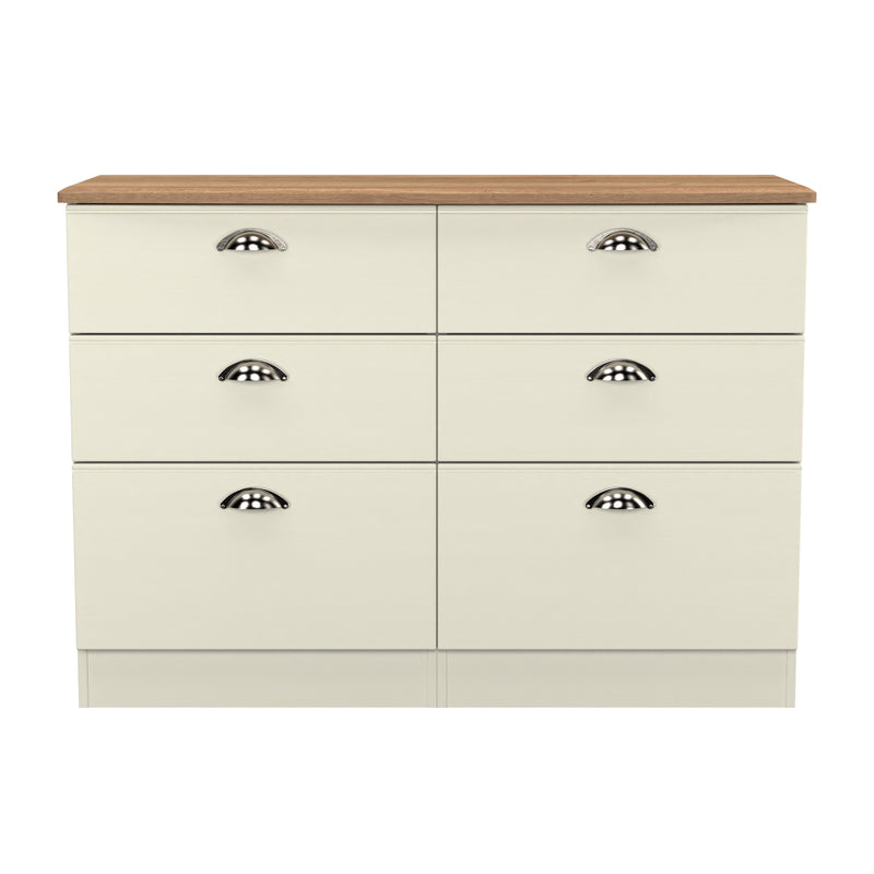Westminster Ready Assembled 6 Drawer Wide Chest in Cream Ash & Riviera Oak