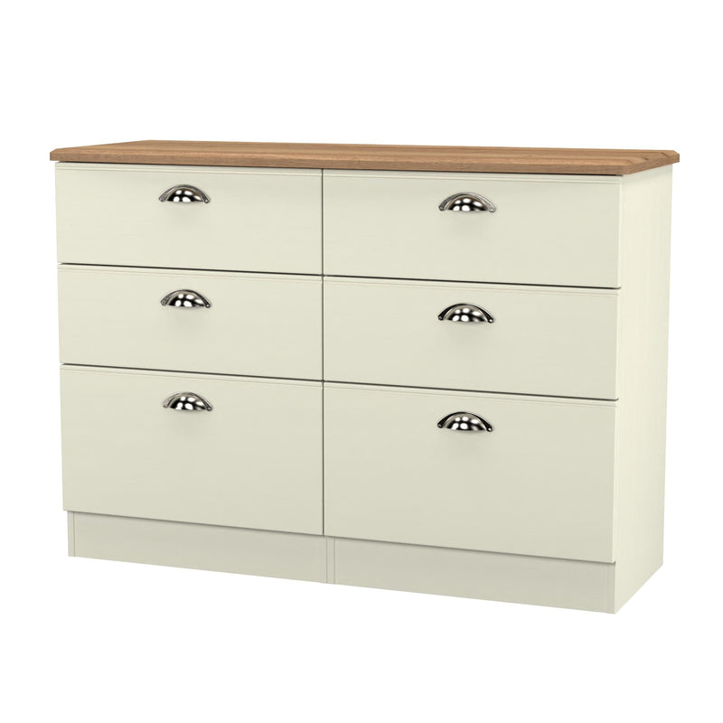 Westminster Ready Assembled 6 Drawer Wide Chest in Cream Ash & Riviera Oak