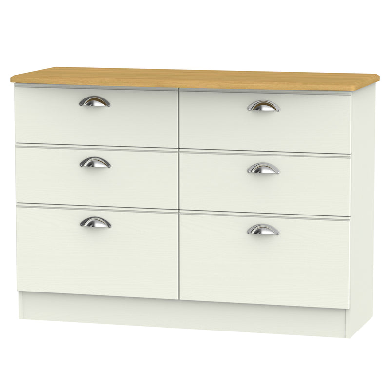 Westminster Ready Assembled 6 Drawer Wide Chest in Cream Ash & Riviera Oak