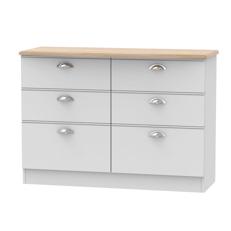 Westminster Ready Assembled 6 Drawer Wide Chest in Grey Matt & Riviera Oak