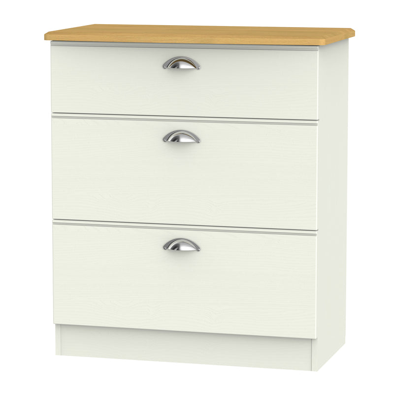 Westminster Ready Assembled 3 Drawer Deep Chest in Cream Ash & Riviera Oak