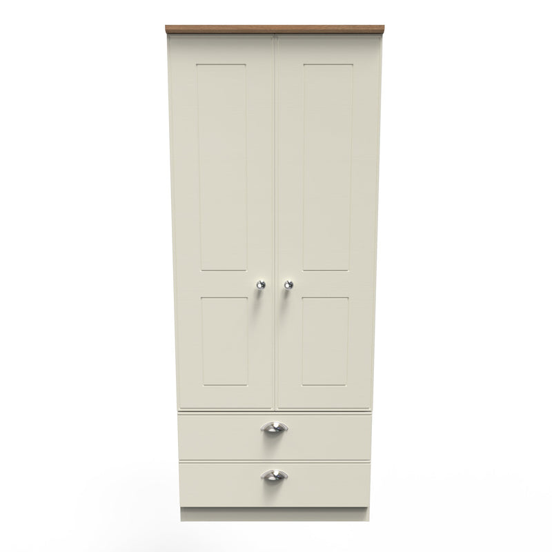 Westminster Ready Assembled 2 Door 2 Drawer Wardrobe in Cream Ash & Riviera Oak