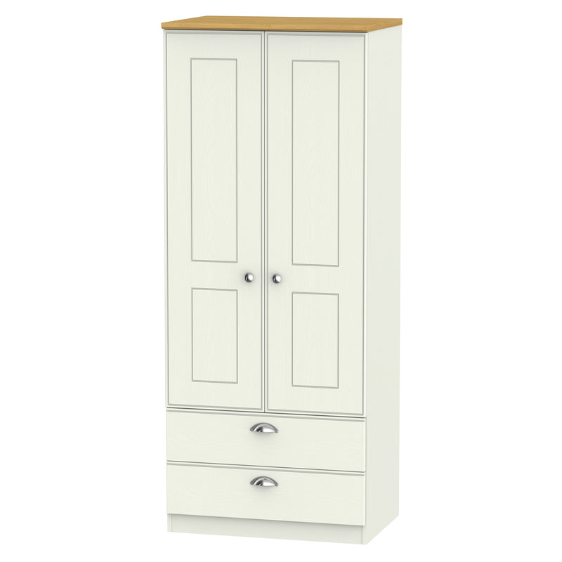 Westminster Ready Assembled 2 Door 2 Drawer Wardrobe in Cream Ash & Riviera Oak