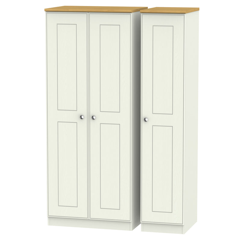 Westminster Ready Assembled Triple Plain Wardrobe in Cream Ash & Riviera Oak