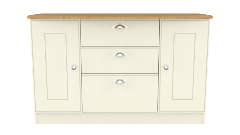 Westminster Ready Assembled 2 Door 3 Drawer Sideboard in Cream Ash & Riviera Oak