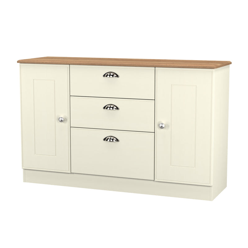 Westminster Ready Assembled 2 Door 3 Drawer Sideboard in Cream Ash & Riviera Oak