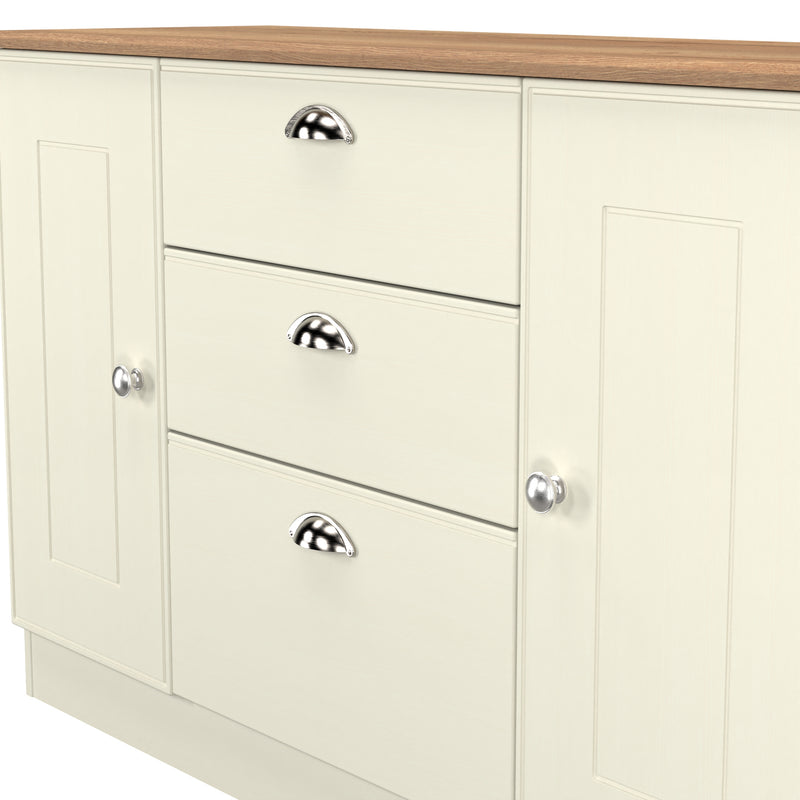 Westminster Ready Assembled 2 Door 3 Drawer Sideboard in Cream Ash & Riviera Oak