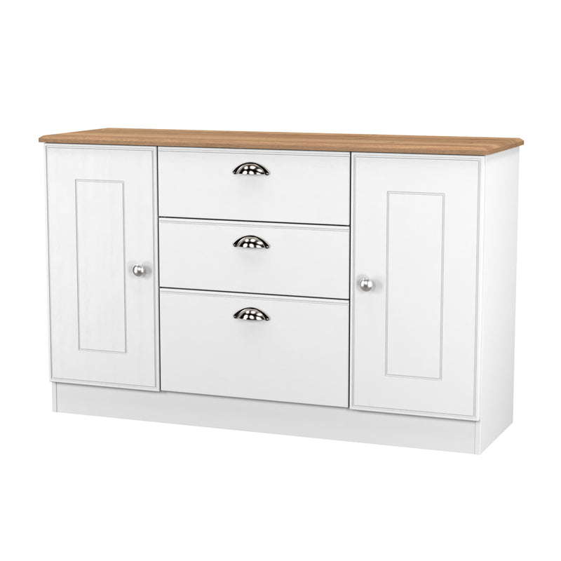 Westminster Ready Assembled 2 Door 3 Drawer Sideboard in White Ash & Riviera Oak