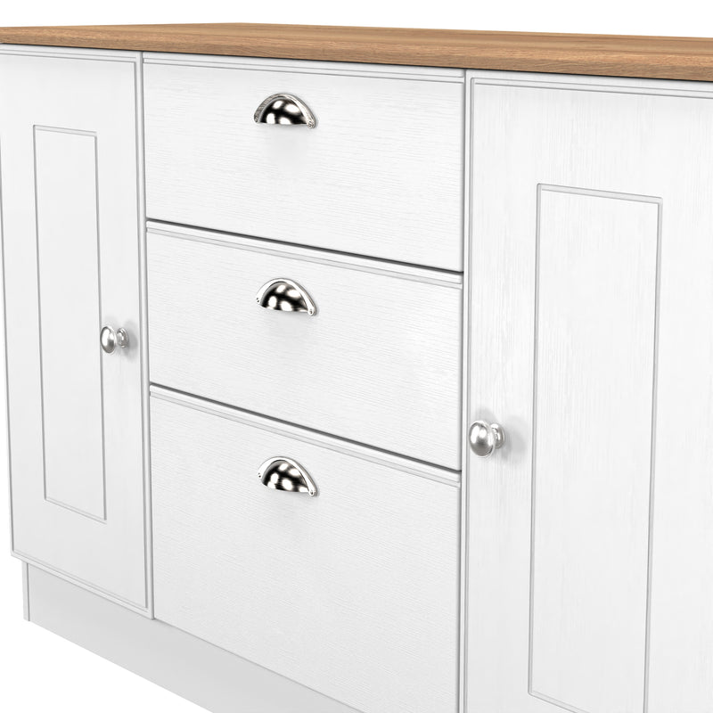 Westminster Ready Assembled 2 Door 3 Drawer Sideboard in White Ash & Riviera Oak