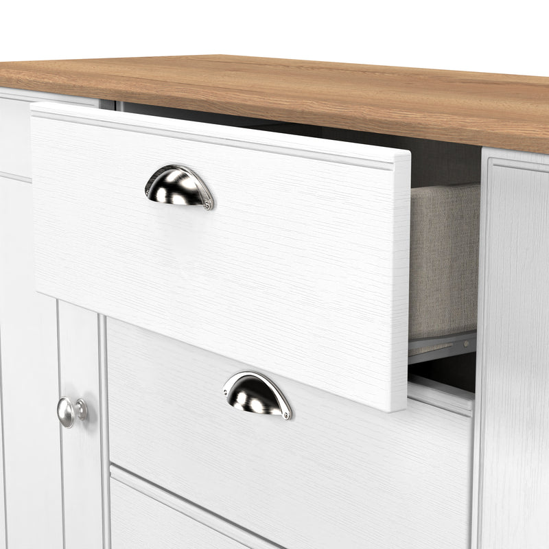 Westminster Ready Assembled 2 Door 3 Drawer Sideboard in White Ash & Riviera Oak