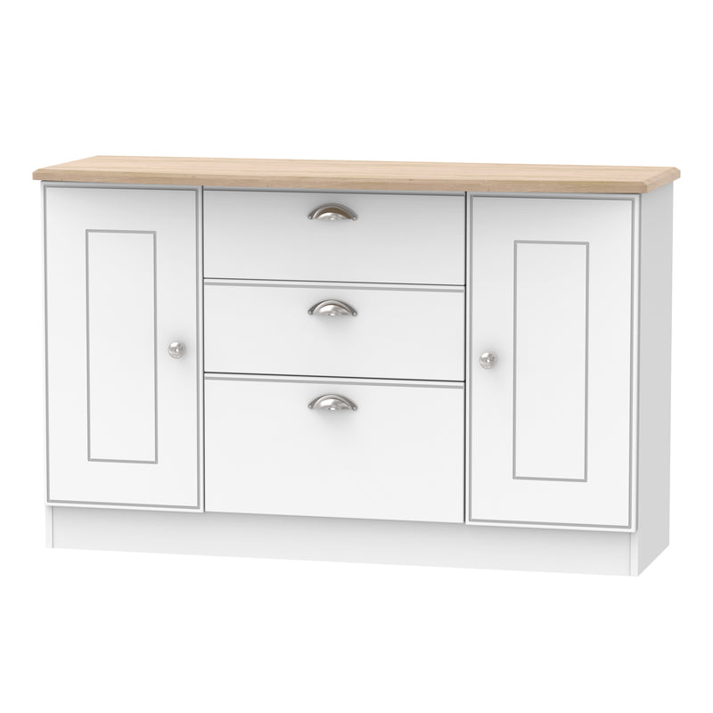Westminster Ready Assembled 2 Door 3 Drawer Sideboard in White Ash & Riviera Oak