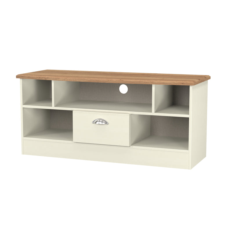 Westminster Ready Assembled 1 Drawer TV & Media Unit in Cream Ash & Riviera Oak