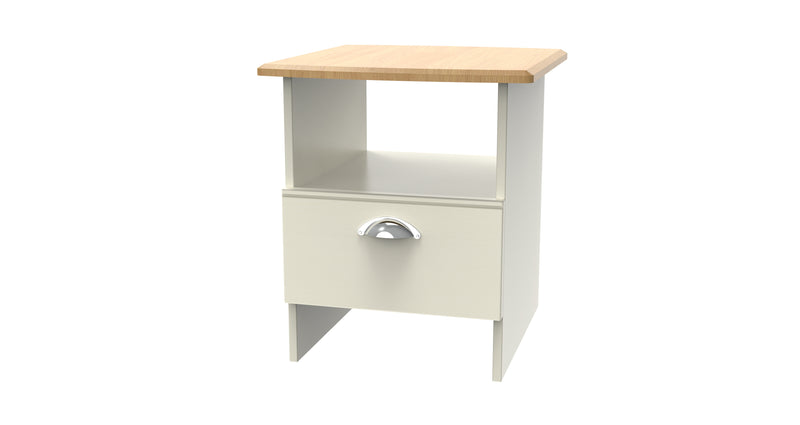 Westminster Ready Assembled Bottom Drawer Lamp Table in Cream Ash & Riviera Oak