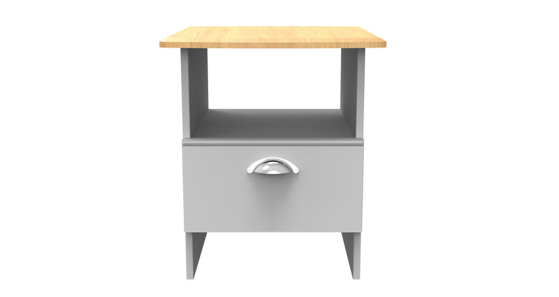 Westminster Ready Assembled Bottom Drawer Lamp Table in Grey Matt & Riviera Oak