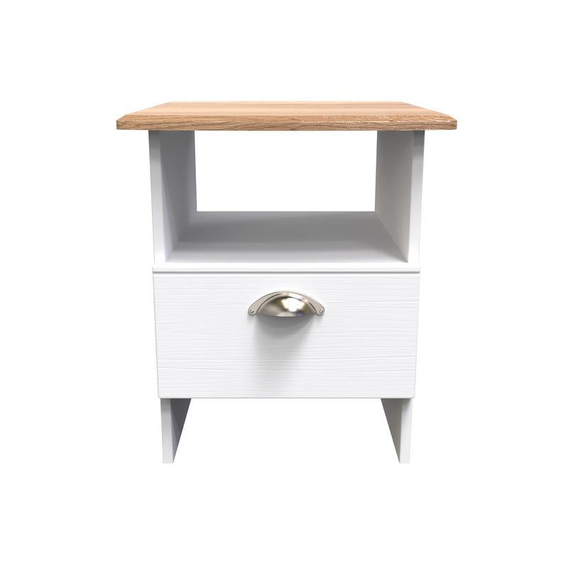 Westminster Ready Assembled Bottom Drawer Lamp Table in White Ash & Riviera Oak