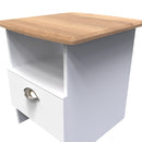Westminster Ready Assembled Bottom Drawer Lamp Table in White Ash & Riviera Oak
