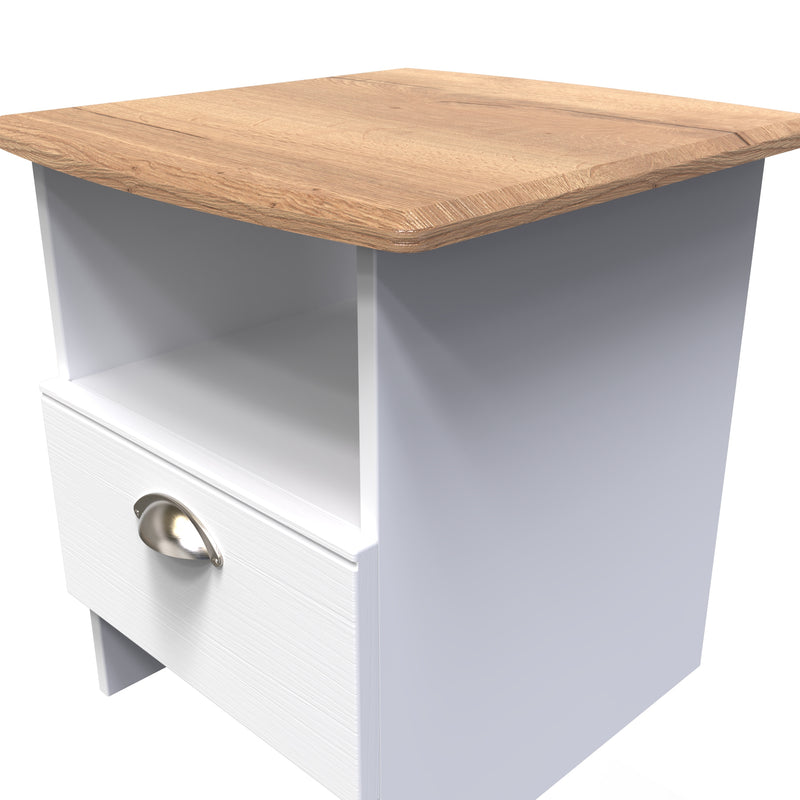 Westminster Ready Assembled Bottom Drawer Lamp Table in White Ash & Riviera Oak