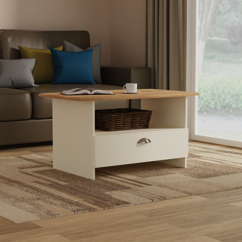 Westminster Ready Assembled Bottom Drawer Coffee Table in Cream Ash & Riviera Oak