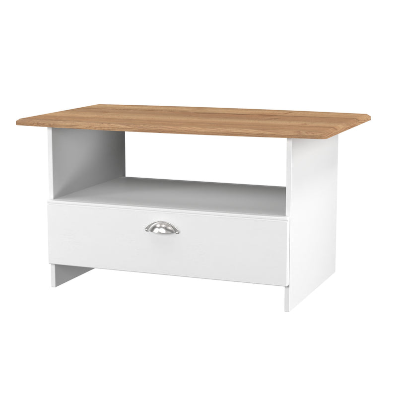 Westminster Ready Assembled Bottom Drawer Coffee Table in White Ash & Riviera Oak
