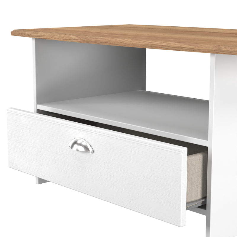 Westminster Ready Assembled Bottom Drawer Coffee Table in White Ash & Riviera Oak