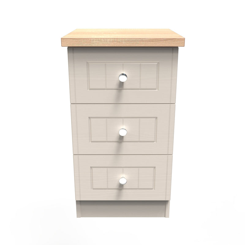 Lynton Ready Assembled 3 Drawer Bedside Cabinet in Kashmir Ash & Bardolino Oak
