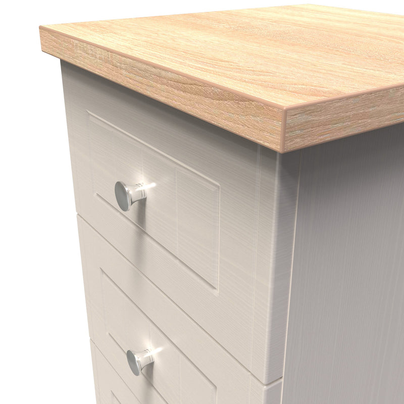 Lynton Ready Assembled 3 Drawer Bedside Cabinet in Kashmir Ash & Bardolino Oak