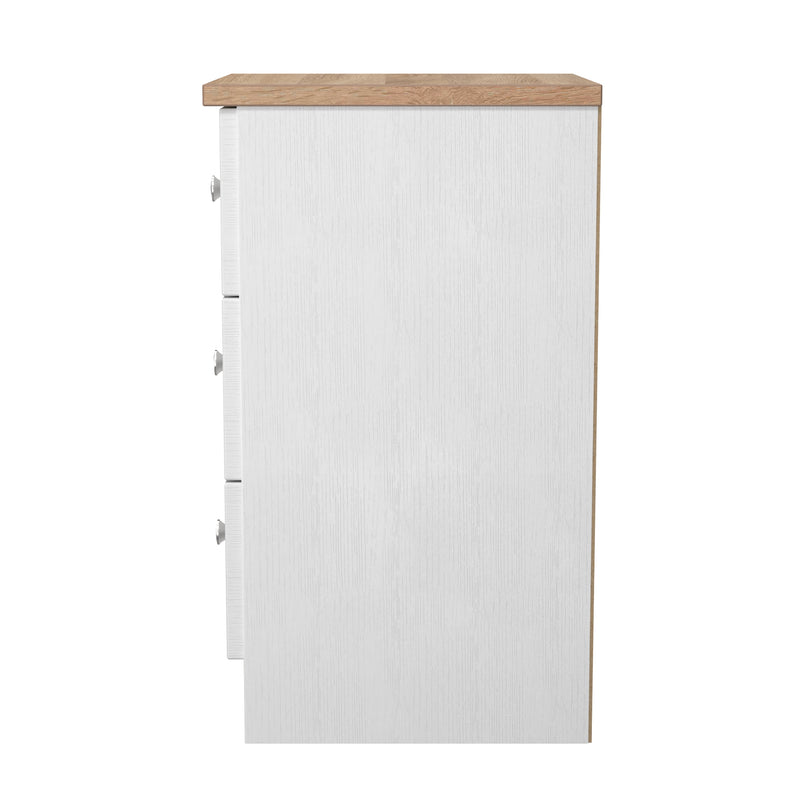 Lynton Ready Assembled 3 Drawer Bedside Cabinet in Porcelain Ash & Bardolino Oak