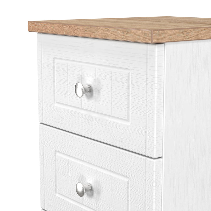 Lynton Ready Assembled 3 Drawer Bedside Cabinet in Porcelain Ash & Bardolino Oak
