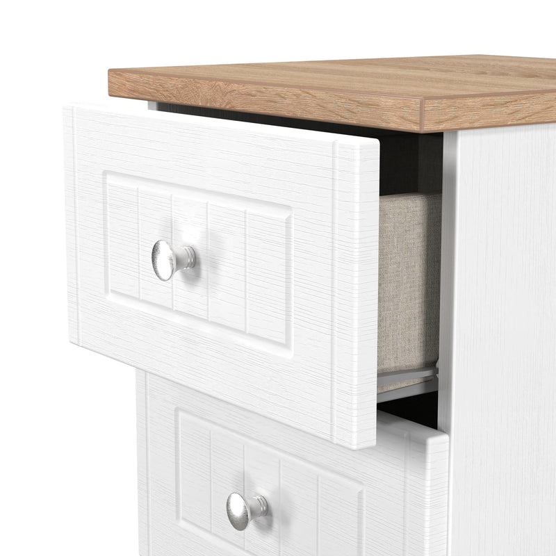 Lynton Ready Assembled 3 Drawer Bedside Cabinet in Porcelain Ash & Bardolino Oak