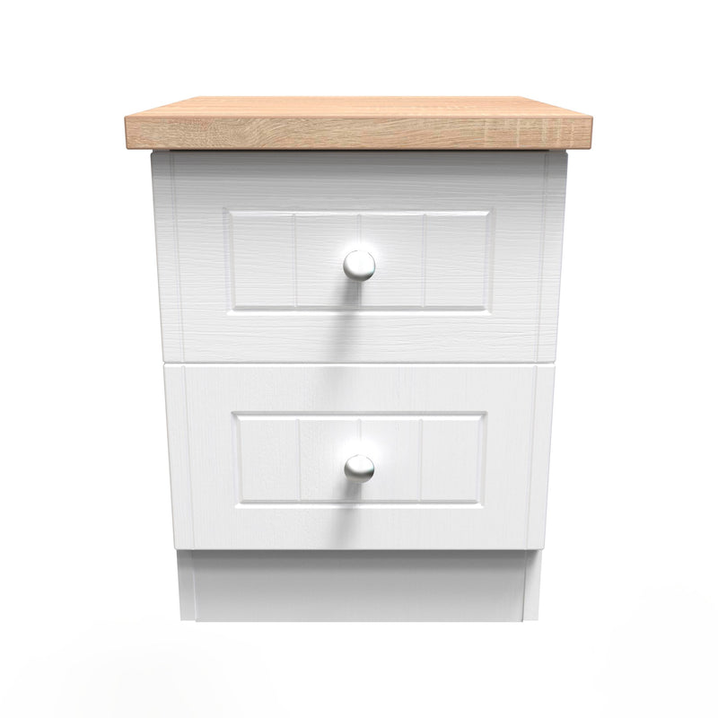 Lynton Ready Assembled 2 Drawer Bedside Cabinet in Porcelain Ash & Bardolino Oak