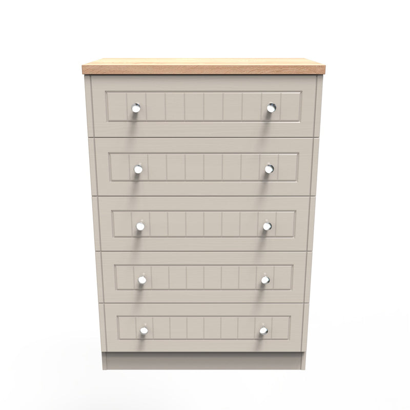 Lynton Ready Assembled 5 Drawer Chest in Kashmir Ash & Bardolino Oak