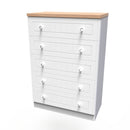 Lynton Ready Assembled 5 Drawer Chest In Porcelain Ash & Bardolino Oak