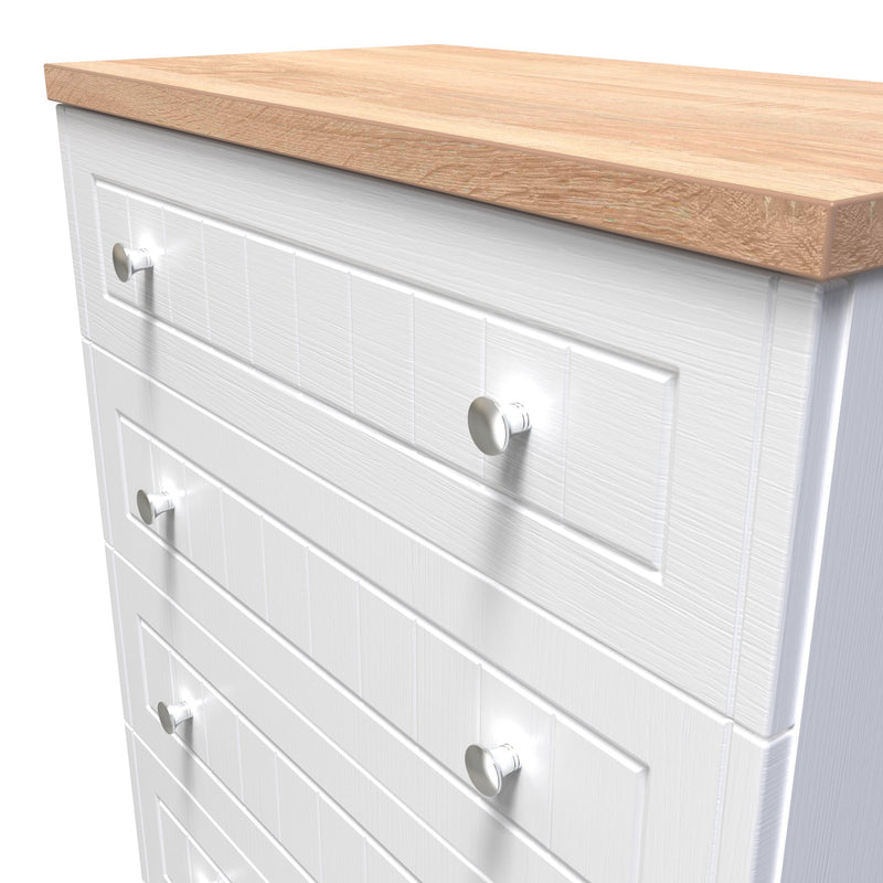 Lynton Ready Assembled 5 Drawer Chest in Porcelain Ash & Bardolino Oak
