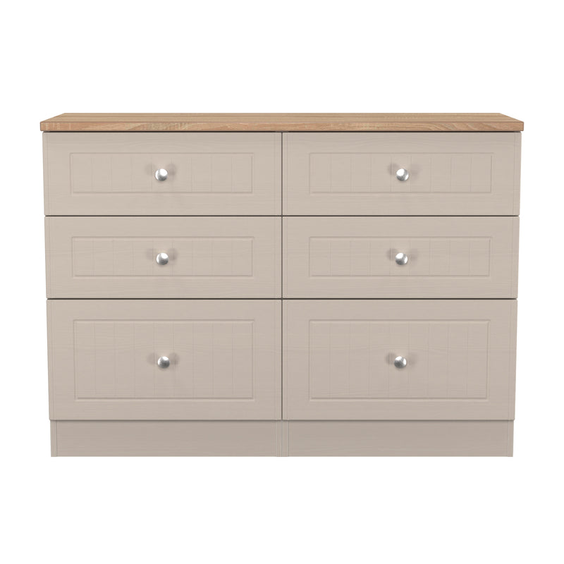 Lynton Ready Assembled 6 Drawer Wide Chest in Kashmir Ash & Bardolino Oak