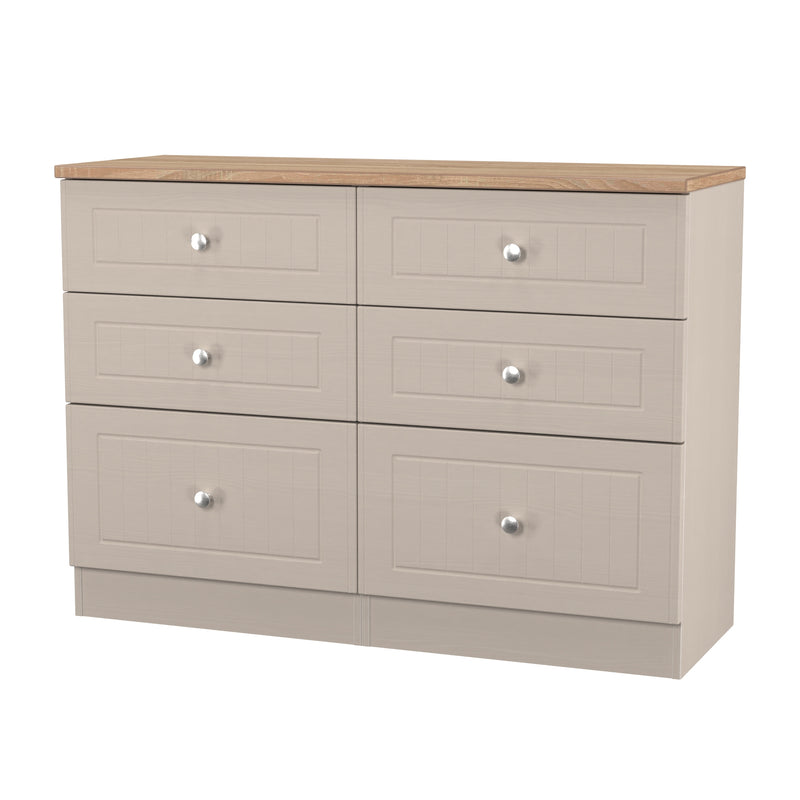 Lynton Ready Assembled 6 Drawer Wide Chest in Kashmir Ash & Bardolino Oak