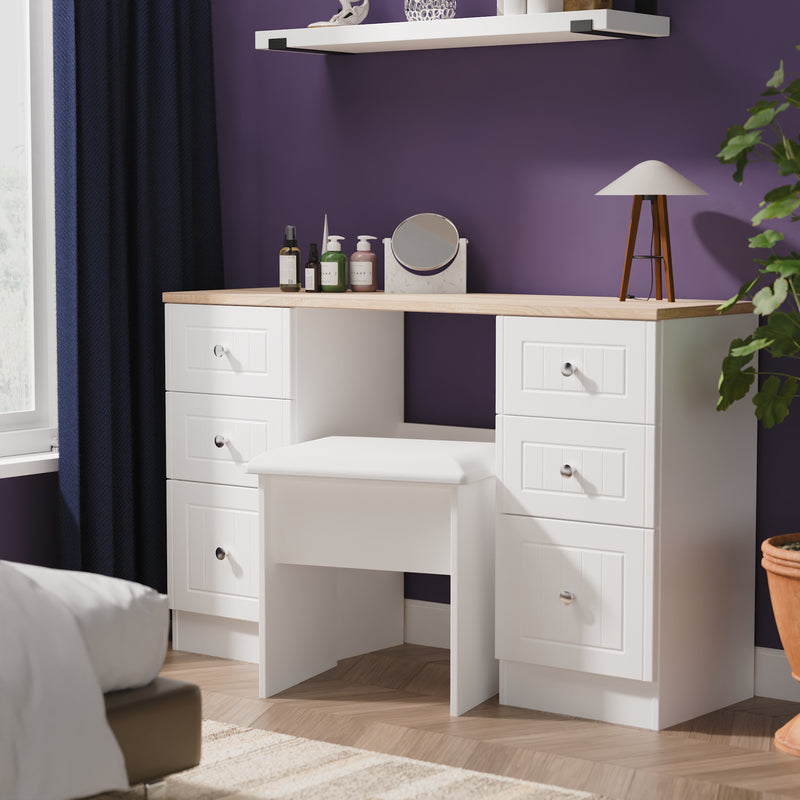 Lynton Ready Assembled Double Pedestal Desk in Porcelain Ash & Bardolino Oak