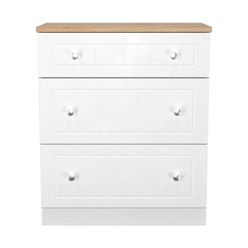 Lynton Ready Assembled 3 Drawer Deep Chest In Porcelain Ash & Bardolino Oak