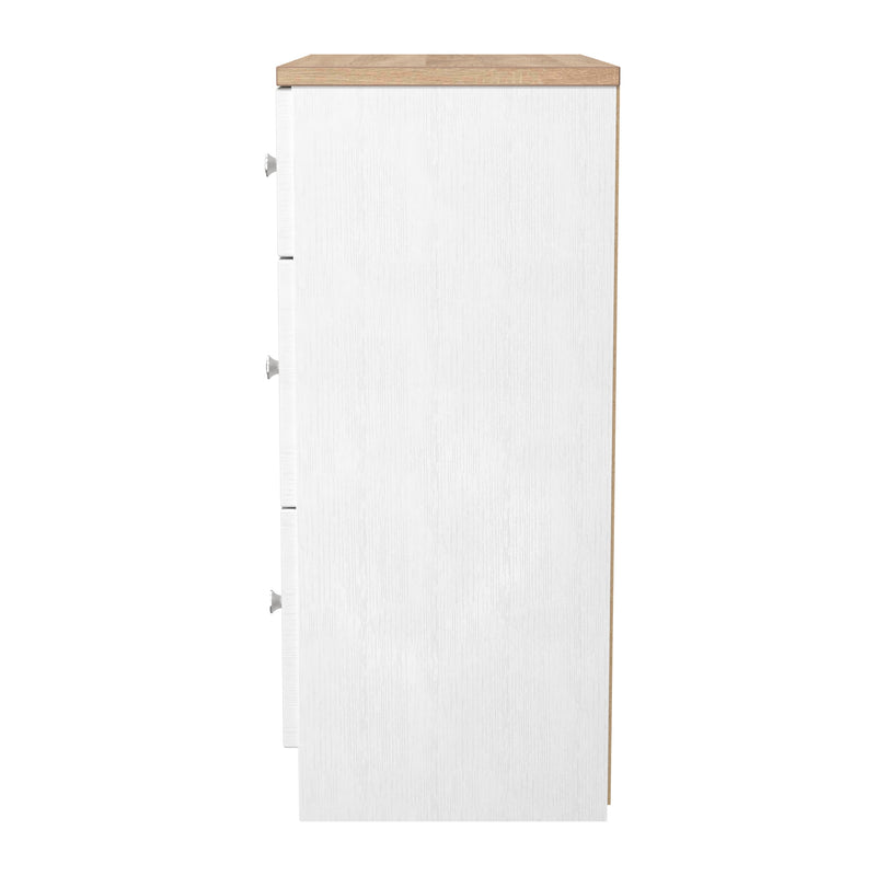 Lynton Ready Assembled 3 Drawer Deep Chest In Porcelain Ash & Bardolino Oak