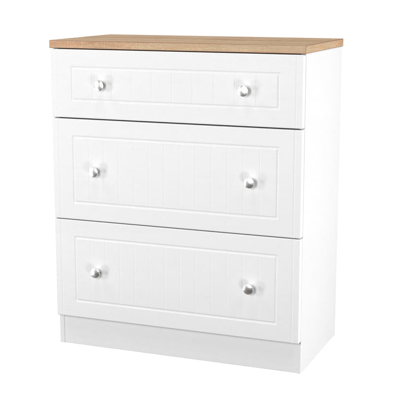Lynton Ready Assembled 3 Drawer Deep Chest In Porcelain Ash & Bardolino Oak